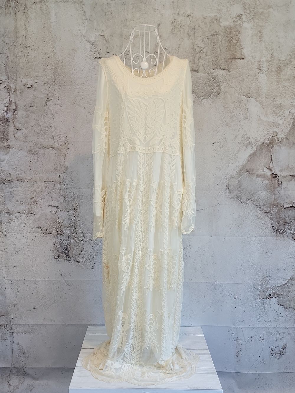 Orange Creek Boho Lace Maxi Dress Wedding - Cream Crocheted Womens M/L